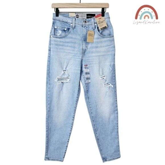 New! Levi's Silvertab High Waisted Mom Jean Distressed Tapered Leg Jeans - Picture 2 of 14